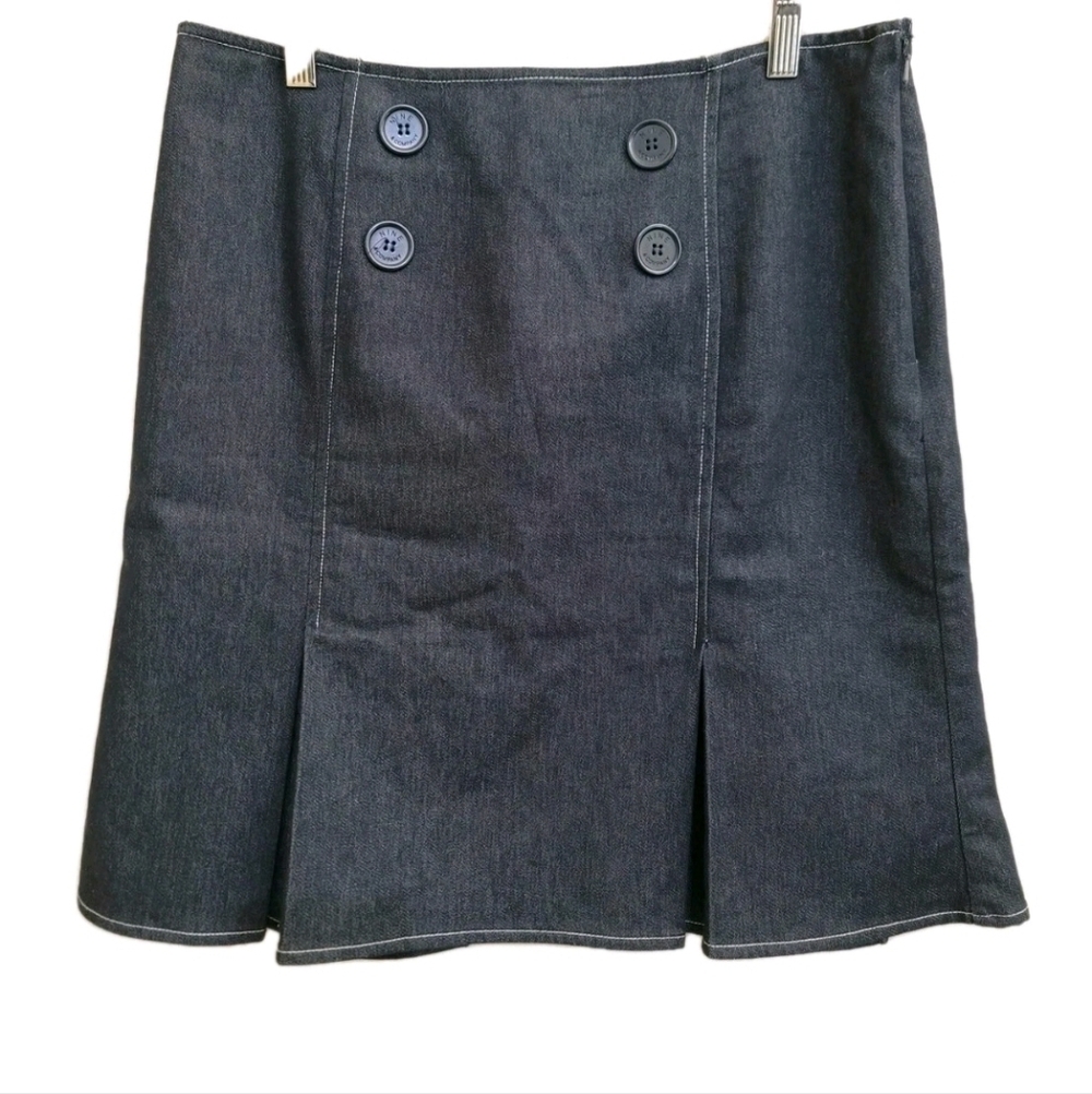 NINE & Company size 10 Pleated Denim Skirt‎ Stretch Zip Short Length Academia
